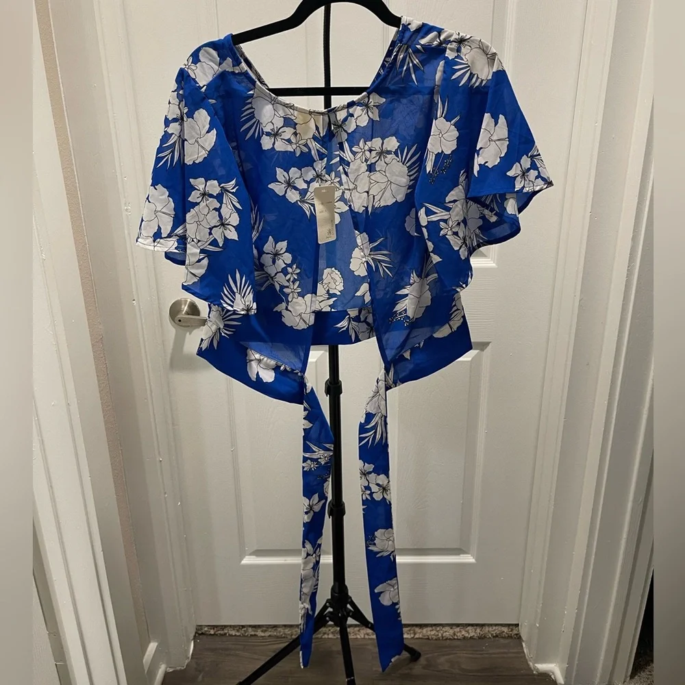 🛑 Japna Blue Floral Sheer Blouse - Picture 2 of 3